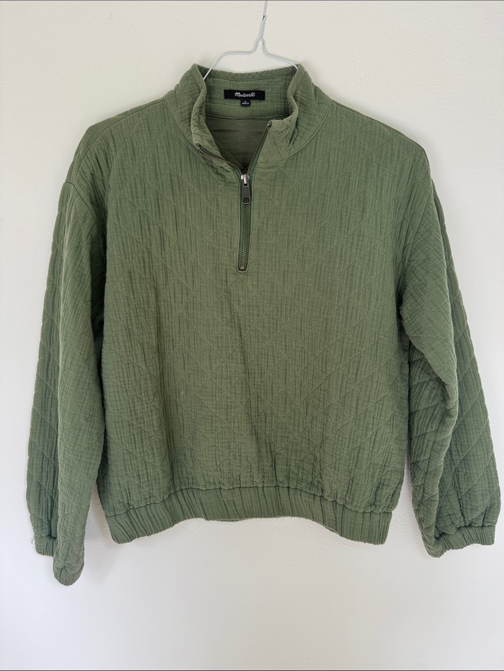 Madewell Green Diamond Jaquard Half-Zip Pullover, Size Small